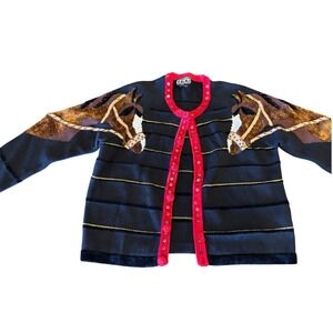 Vintage BERCK By Takako Sakon Black Horse Embroidered Knit Cardigan Sweater
